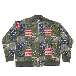 Diamond Stash Mens 2XL Patchwork Camo American Flag Paint Splatter Bomber Jacket
